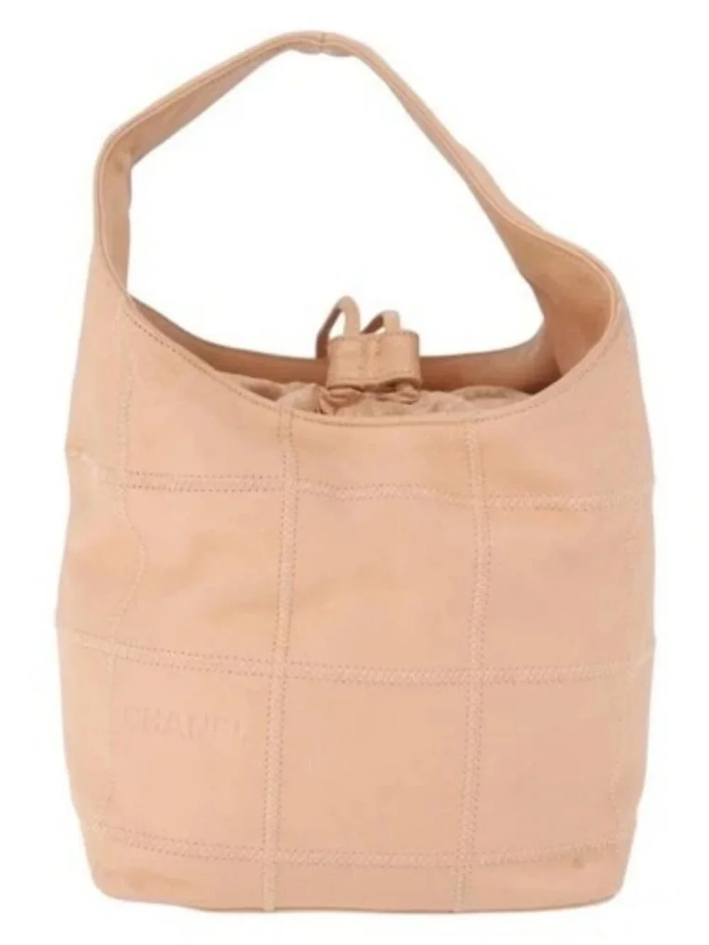 CHANEL Choco Bar Hand Bag Leather Beige CC Auth 179026A